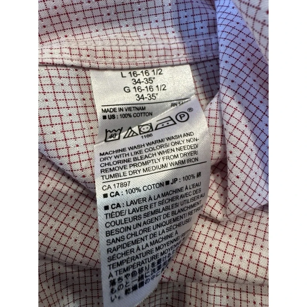 Banana Republic Non-Iron Untucked Fit Dress Shirt L 16-16.5 Red Check Cotton